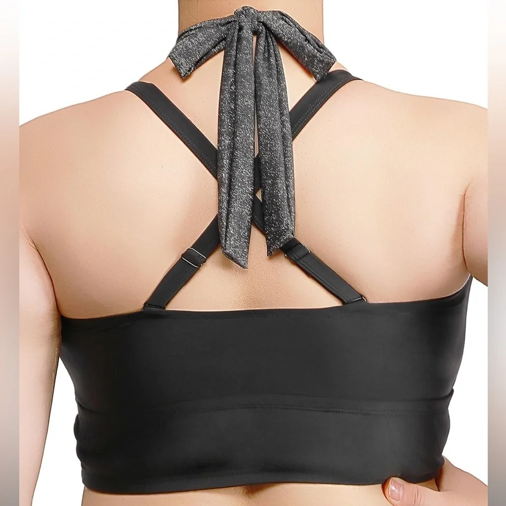 Bikini Top XL Black Shimmer Halter Racerback Plus Size‎ Tankini Swim Top NWOT